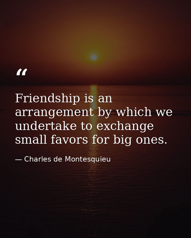 Friendship is an arrangement by which we undertake to exchange small favors for big ones. — Charles de Montesquieu