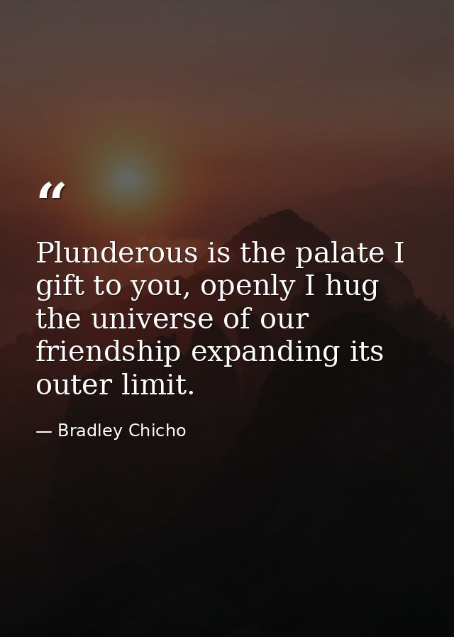 Plunderous is the palate I gift to you, openly I hug the universe of our friendship expanding its outer limit. — Bradley Chicho