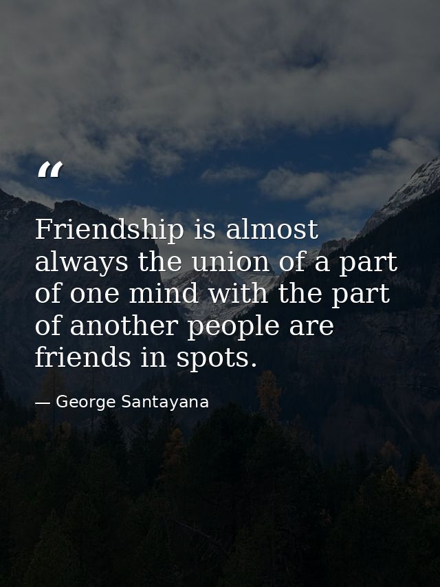 Friendship is almost always the union of a part of one mind with the part of another people are friends in spots. — George Santayana
