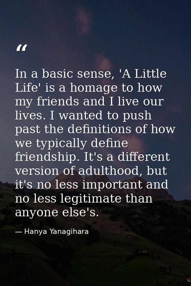 In a basic sense, 'A Little Life' is a homage to how my friends and I live our lives. I wanted to push past the definiti — Hanya Yanagihara