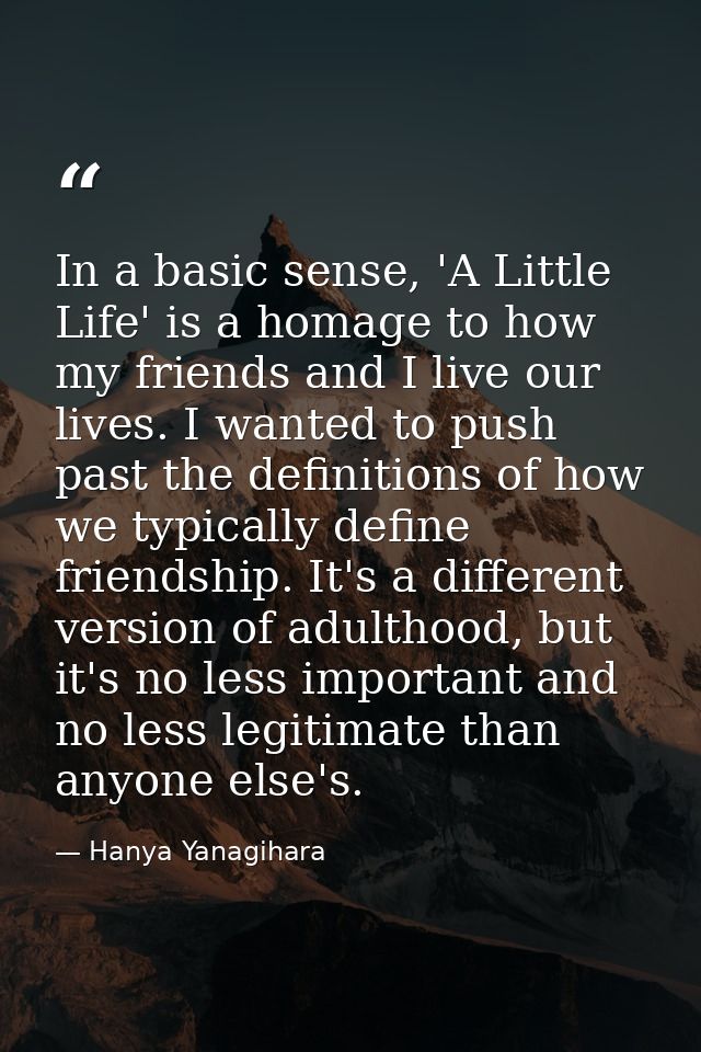 In a basic sense, 'A Little Life' is a homage to how my friends and I live our lives. I wanted to push past the definiti — Hanya Yanagihara