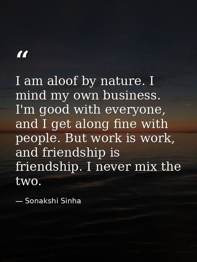 I am aloof by nature. I mind my own business. I'm good with everyone, and I get along fine with people. But work is work — Sonakshi Sinha