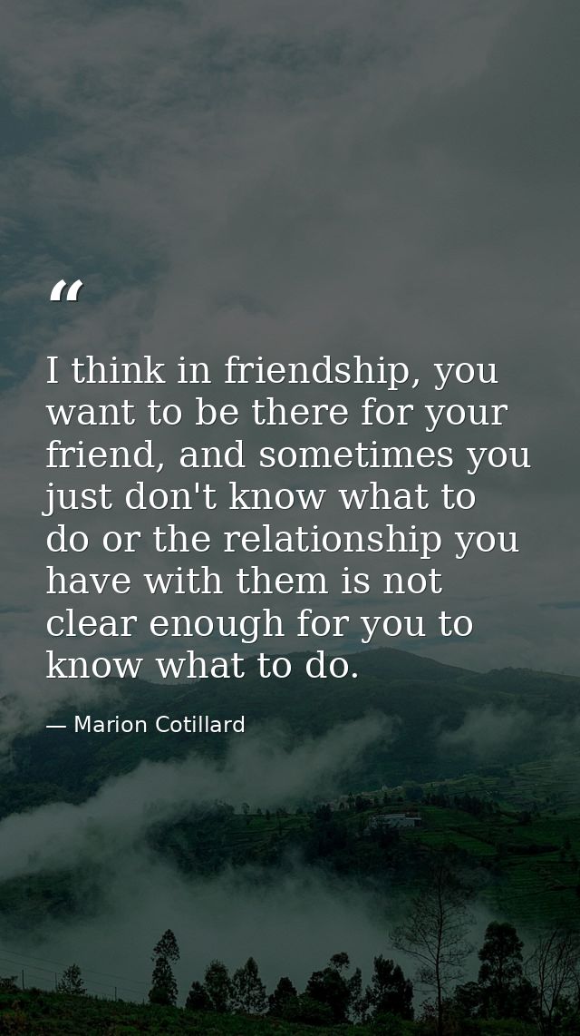 I think in friendship, you want to be there for your friend, and sometimes you just don't know what to do or the relatio — Marion Cotillard