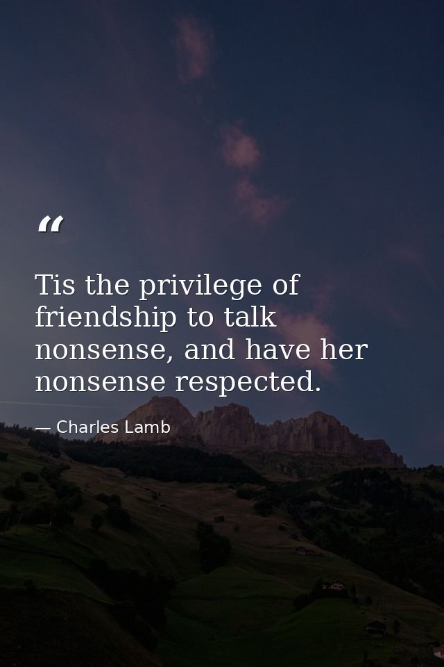 Tis the privilege of friendship to talk nonsense, and have her nonsense respected. — Charles Lamb