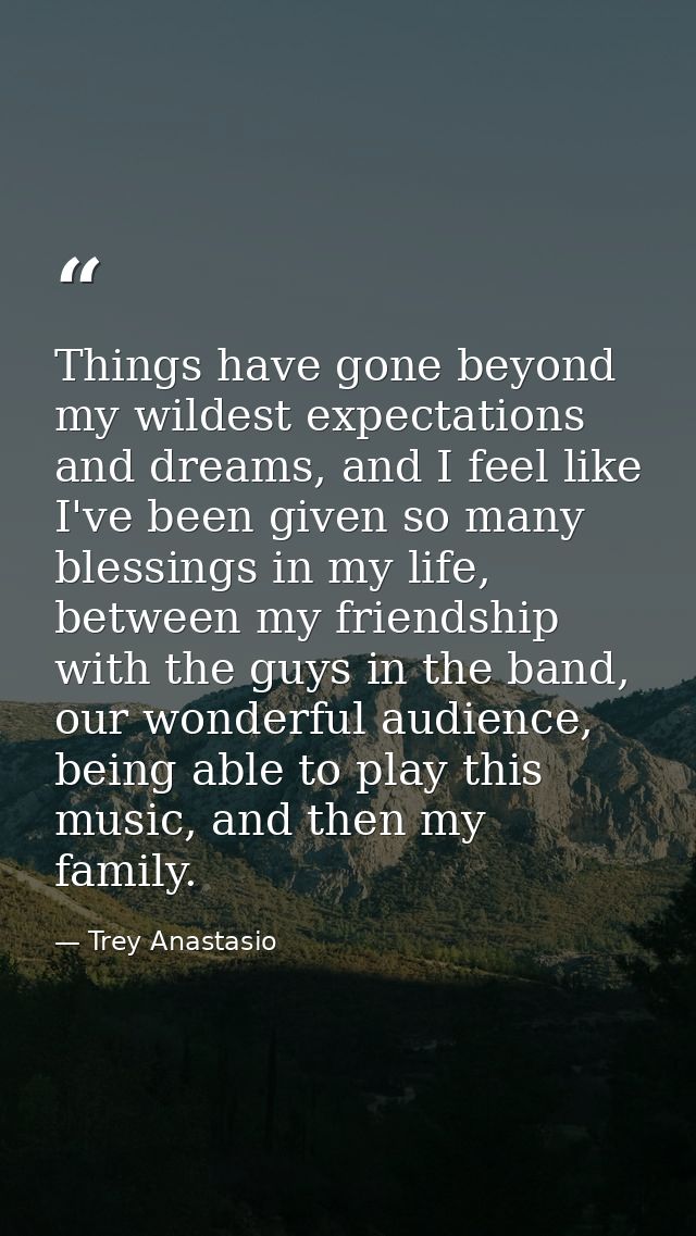 Things have gone beyond my wildest expectations and dreams, and I feel like I've been given so many blessings in my life — Trey Anastasio