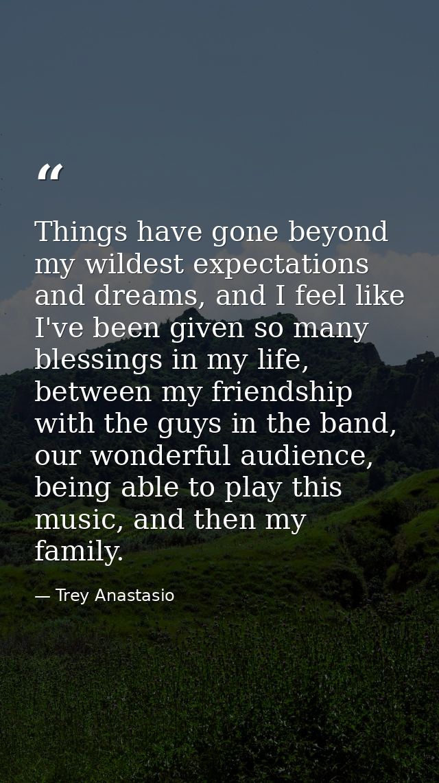 Things have gone beyond my wildest expectations and dreams, and I feel like I've been given so many blessings in my life — Trey Anastasio