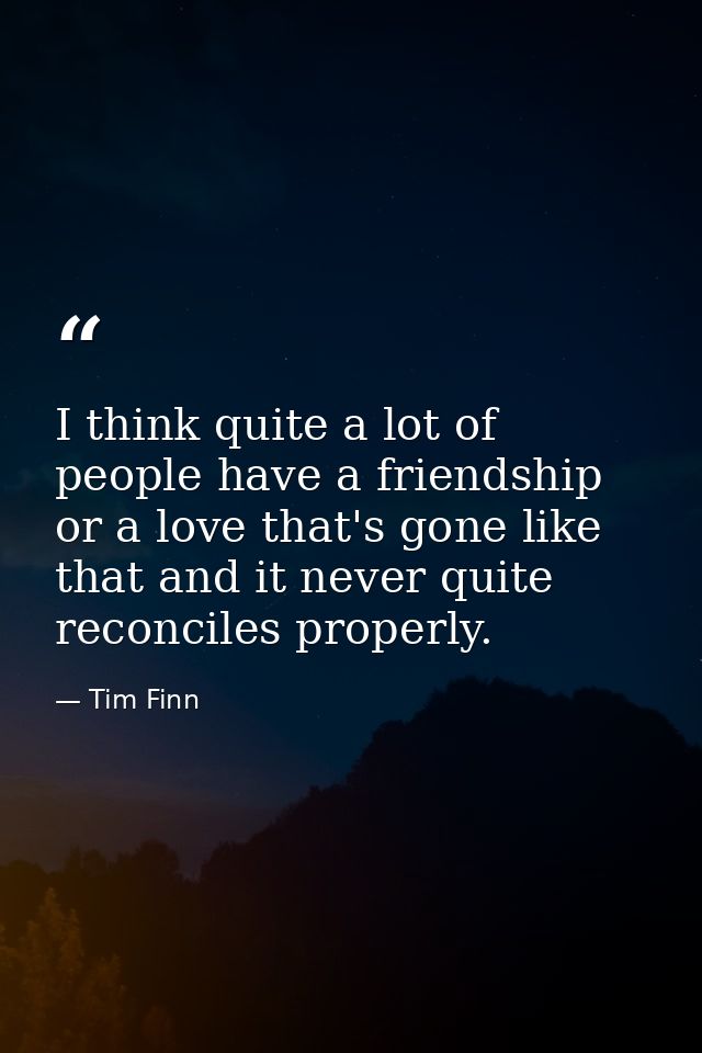 I think quite a lot of people have a friendship or a love that's gone like that and it never quite reconciles properly. — Tim Finn