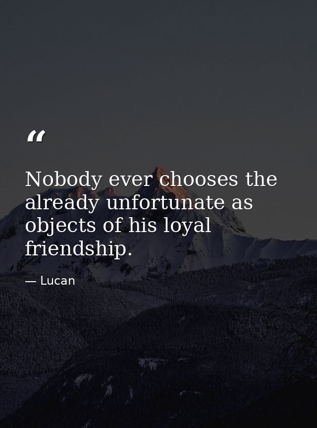 Nobody ever chooses the already unfortunate as objects of his loyal friendship. — Lucan