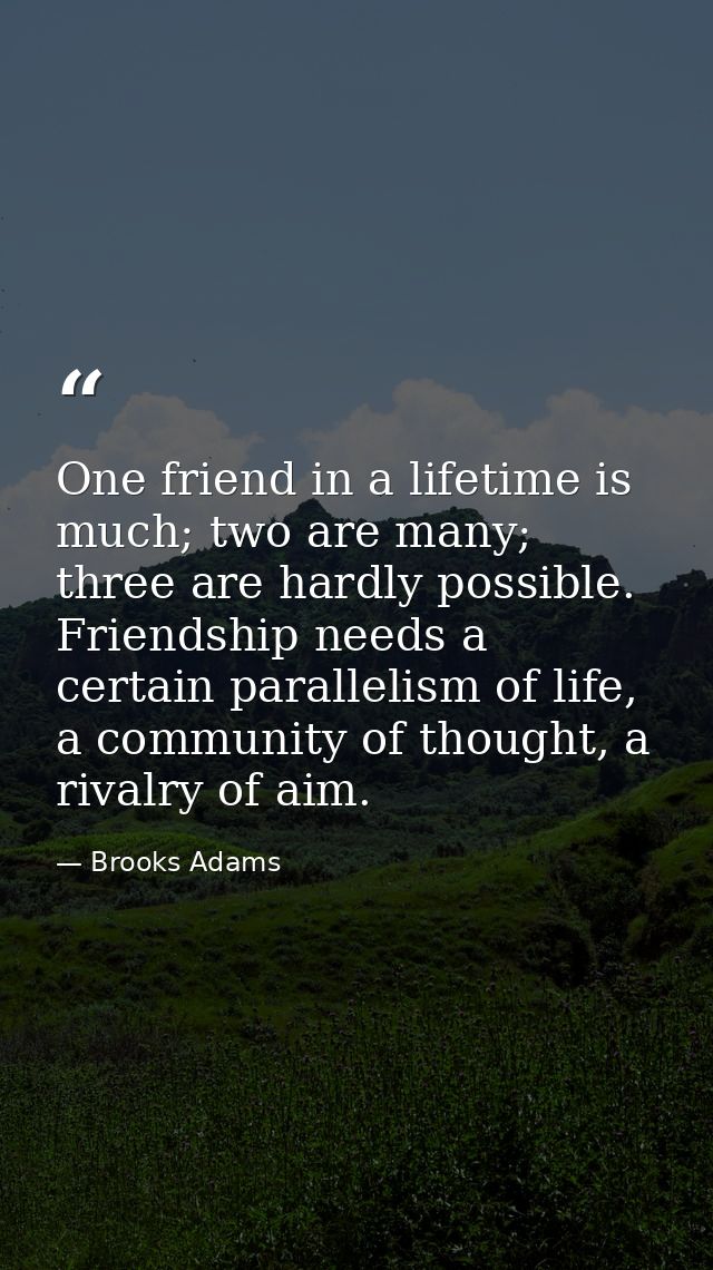 One friend in a lifetime is much; two are many; three are hardly possible. Friendship needs a certain parallelism of lif — Brooks Adams