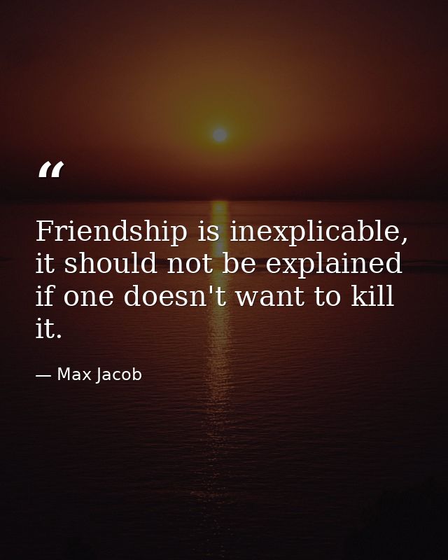 Friendship is inexplicable, it should not be explained if one doesn't want to kill it. — Max Jacob