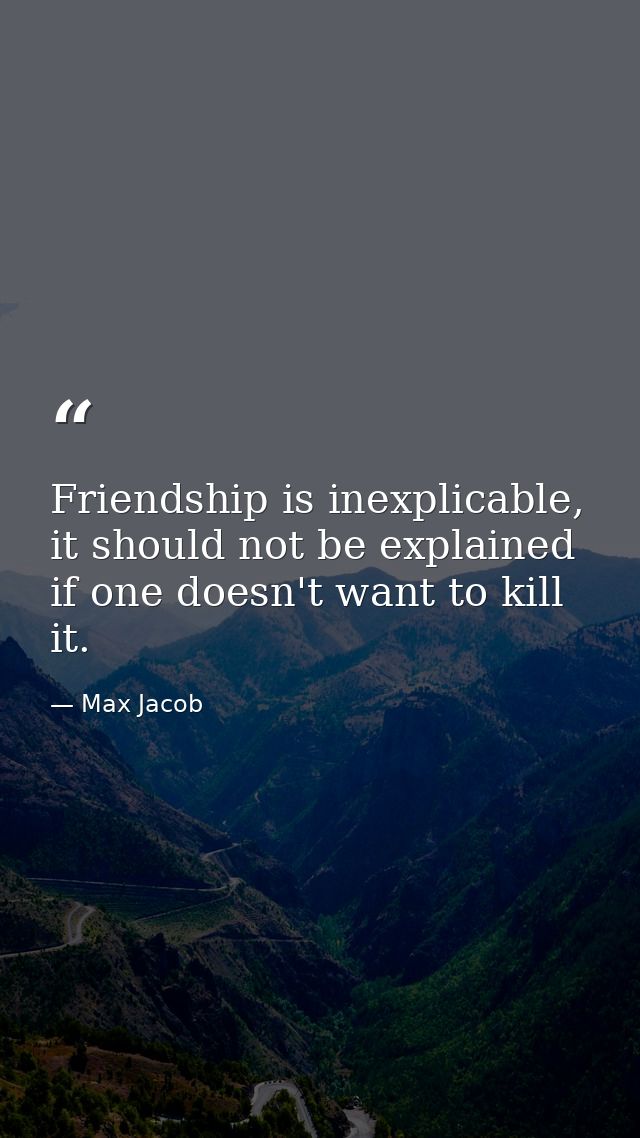 Friendship is inexplicable, it should not be explained if one doesn't want to kill it. — Max Jacob