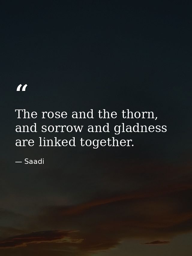 The rose and the thorn, and sorrow and gladness are linked together. — Saadi