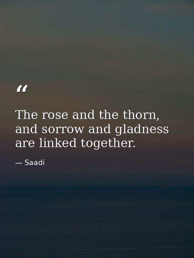 The rose and the thorn, and sorrow and gladness are linked together. — Saadi
