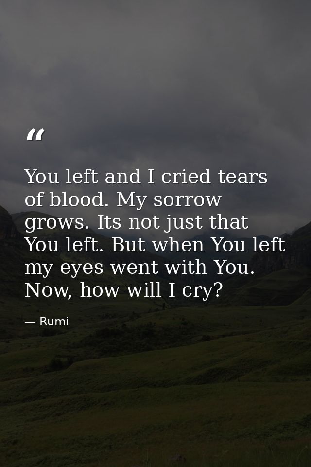 You left and I cried tears of blood. My sorrow grows. Its not just that You left. But when You left my eyes went with Yo — Rumi