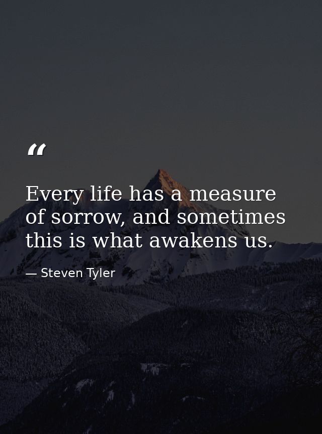 Every life has a measure of sorrow, and sometimes this is what awakens us. — Steven Tyler