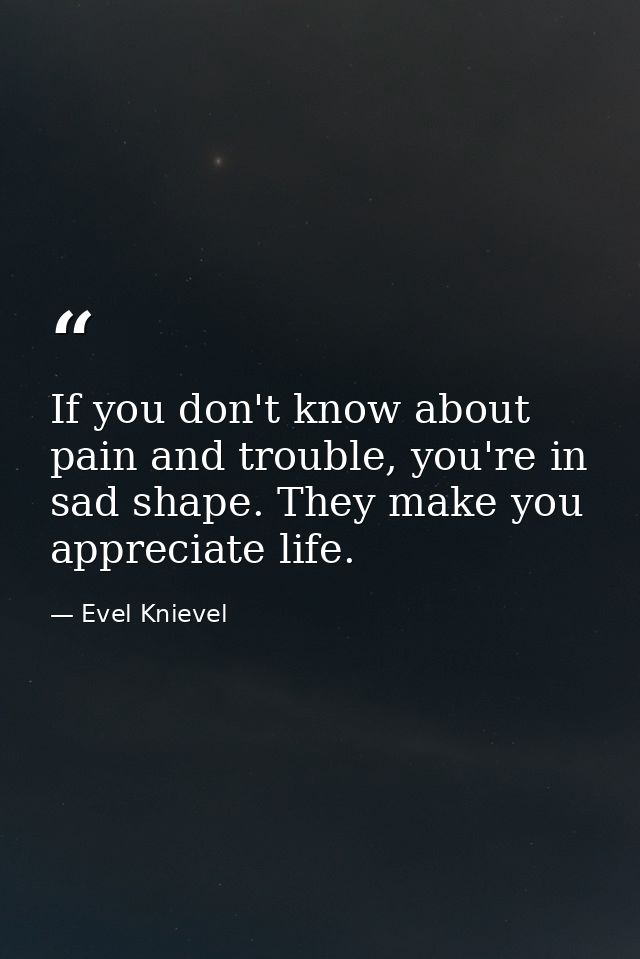 If you don't know about pain and trouble, you're in sad shape. They make you appreciate life. — Evel Knievel