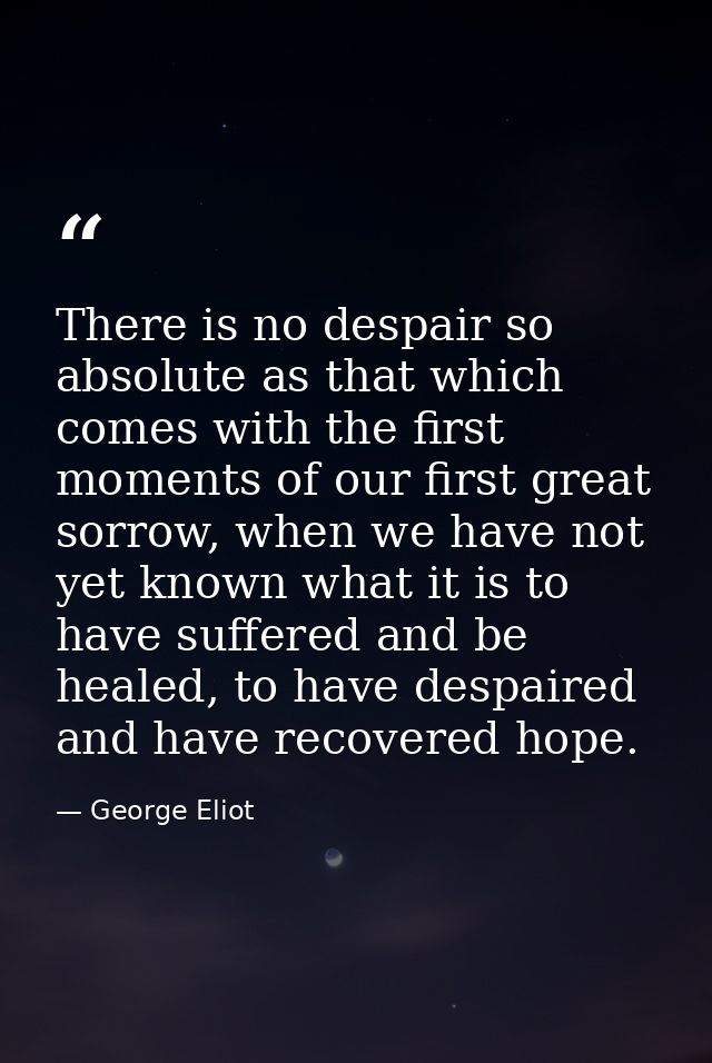 There is no despair so absolute as that which comes with the first moments of our first great sorrow, when we have not y — George Eliot