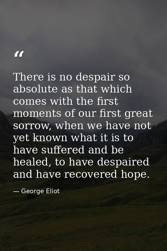 There is no despair so absolute as that which comes with the first moments of our first great sorrow, when we have not y — George Eliot