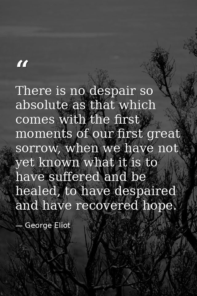 There is no despair so absolute as that which comes with the first moments of our first great sorrow, when we have not y — George Eliot