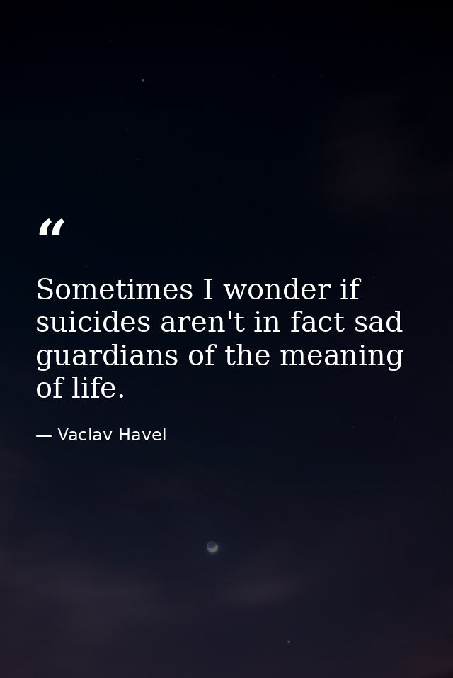 Sometimes I wonder if suicides aren't in fact sad guardians of the meaning of life. — Vaclav Havel