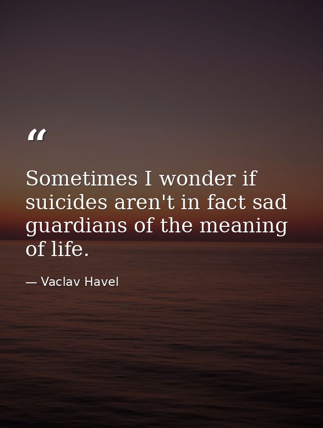 Sometimes I wonder if suicides aren't in fact sad guardians of the meaning of life. — Vaclav Havel