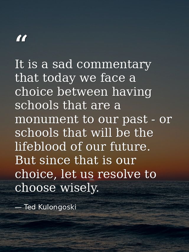 It is a sad commentary that today we face a choice between having schools that are a monument to our past - or schools t — Ted Kulongoski