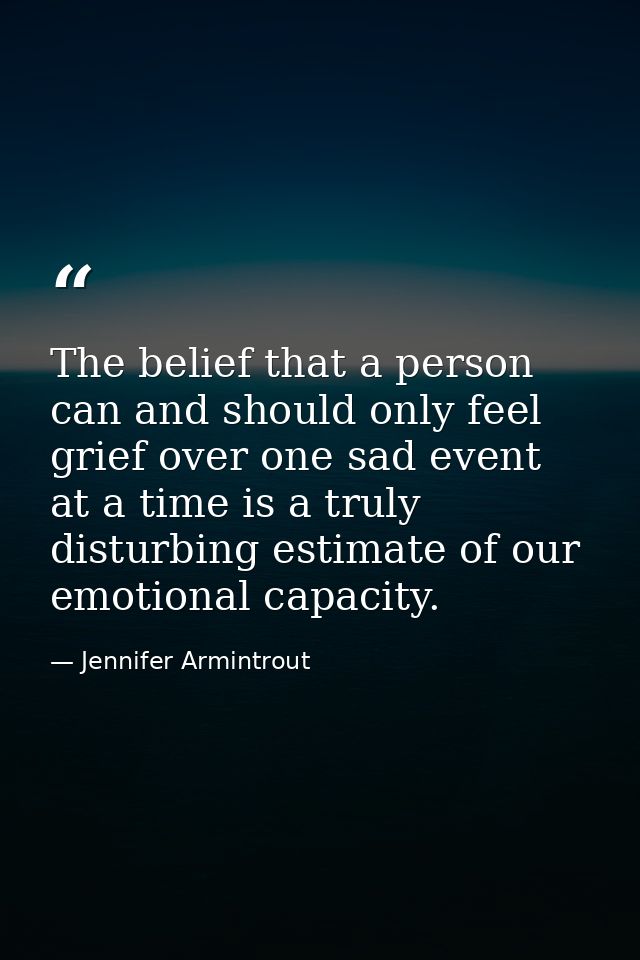 The belief that a person can and should only feel grief over one sad event at a time is a truly disturbing estimate of o — Jennifer Armintrout