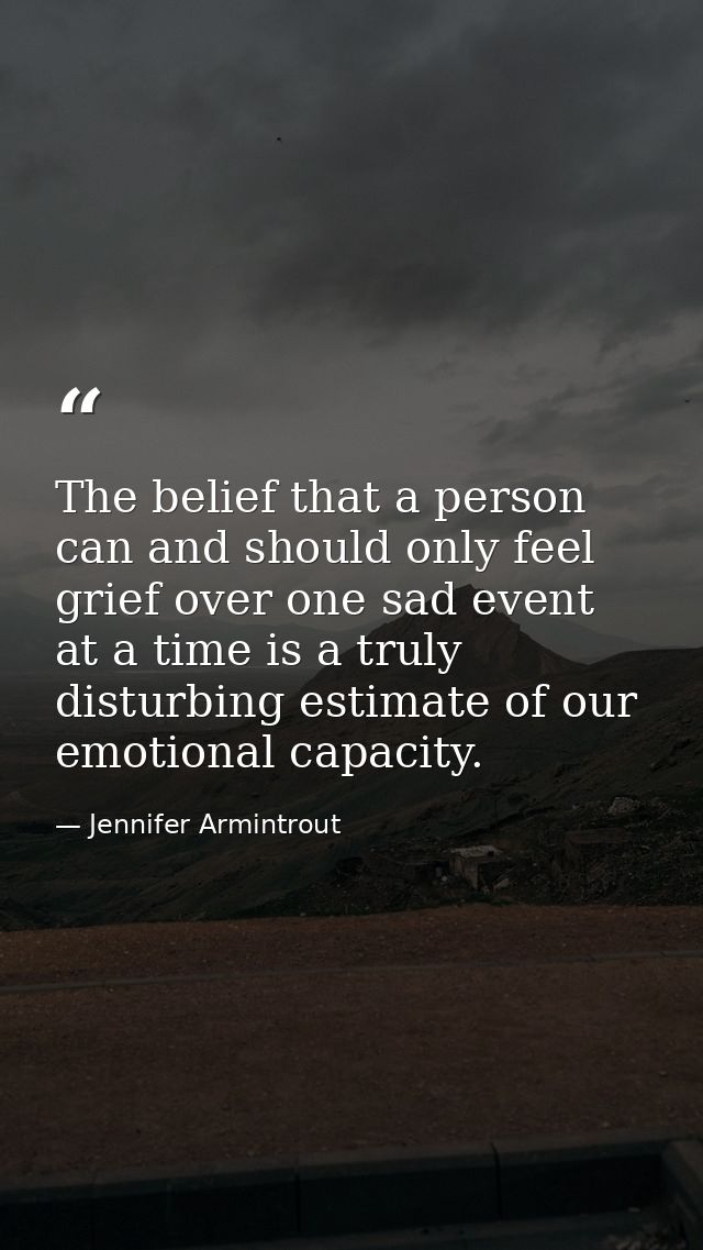 The belief that a person can and should only feel grief over one sad event at a time is a truly disturbing estimate of o — Jennifer Armintrout