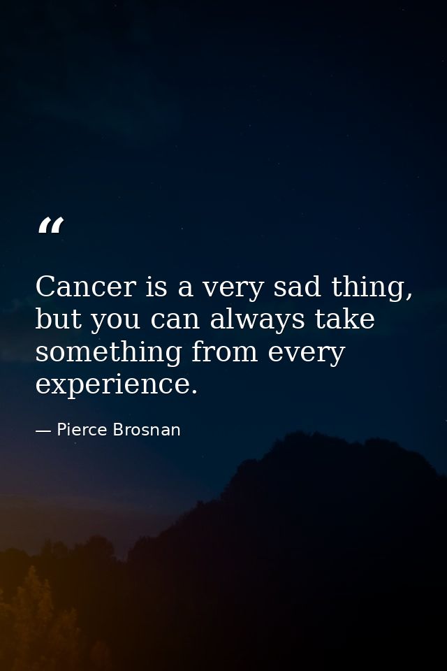 Cancer is a very sad thing, but you can always take something from every experience. — Pierce Brosnan