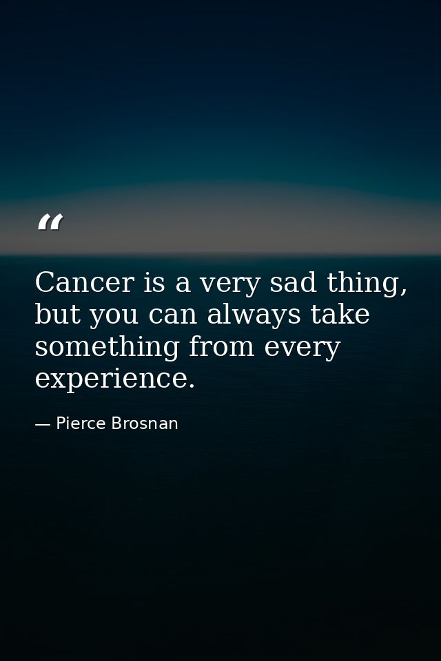 Cancer is a very sad thing, but you can always take something from every experience. — Pierce Brosnan