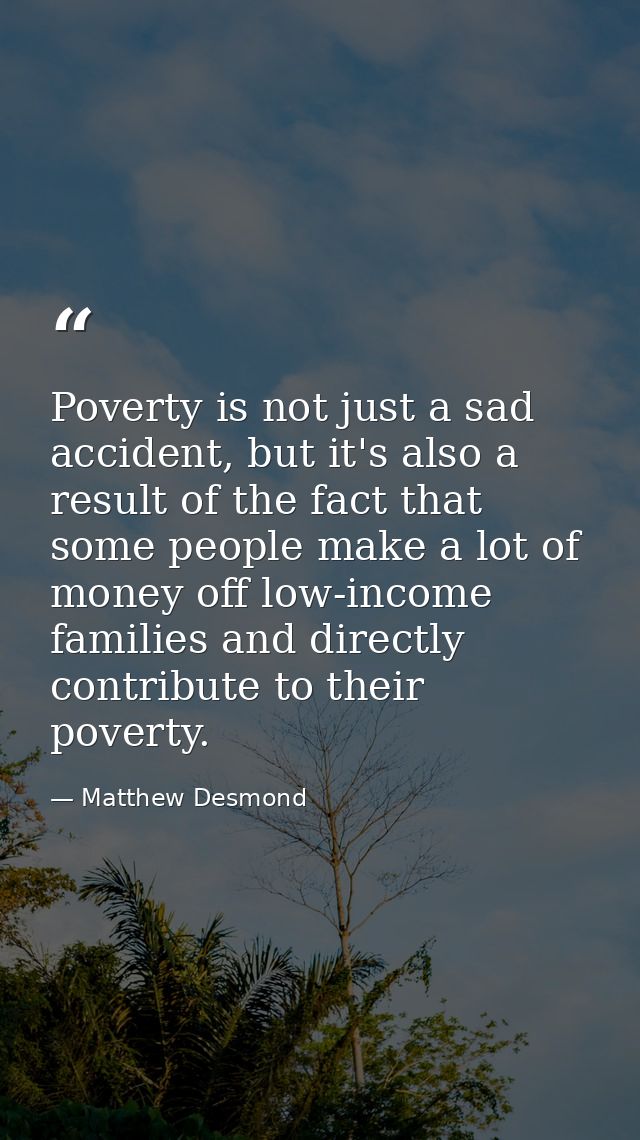 Poverty is not just a sad accident, but it's also a result of the fact that some people make a lot of money off low-inco — Matthew Desmond