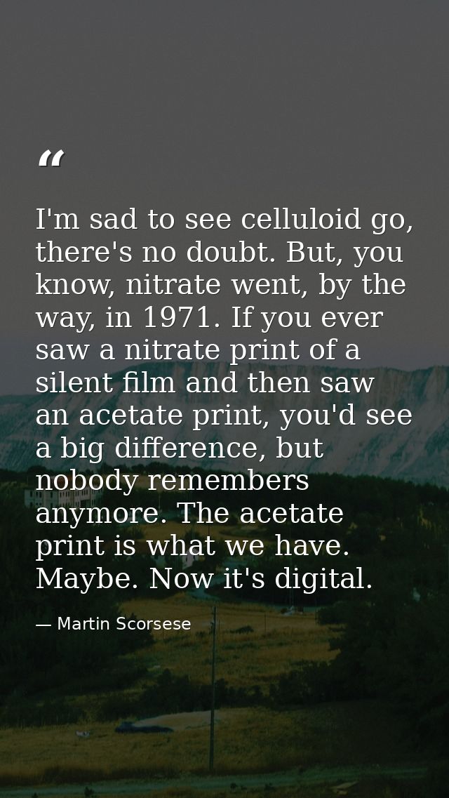 I'm sad to see celluloid go, there's no doubt. But, you know, nitrate went, by the way, in 1971. If you ever saw a nitra — Martin Scorsese