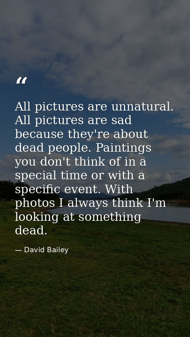 All pictures are unnatural. All pictures are sad because they're about dead people. Paintings you don't think of in a sp — David Bailey