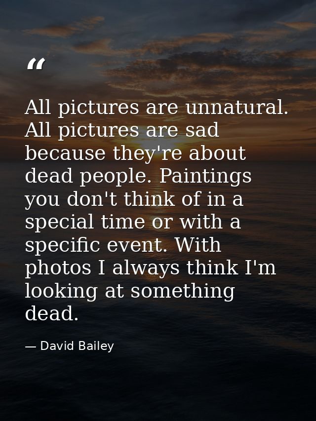 All pictures are unnatural. All pictures are sad because they're about dead people. Paintings you don't think of in a sp — David Bailey