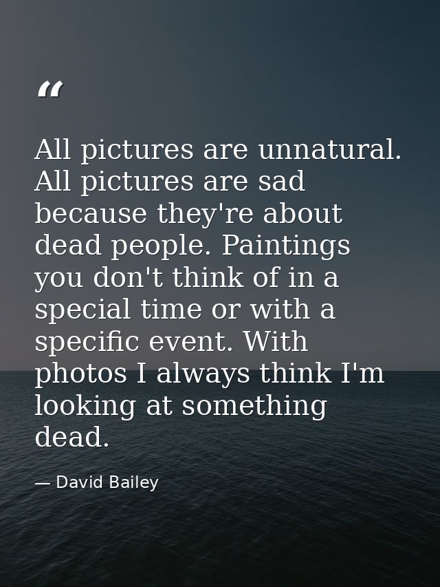 All pictures are unnatural. All pictures are sad because they're about dead people. Paintings you don't think of in a sp — David Bailey