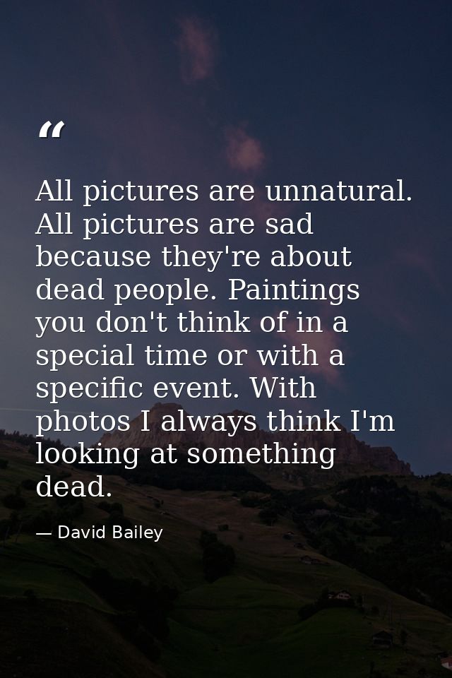All pictures are unnatural. All pictures are sad because they're about dead people. Paintings you don't think of in a sp — David Bailey