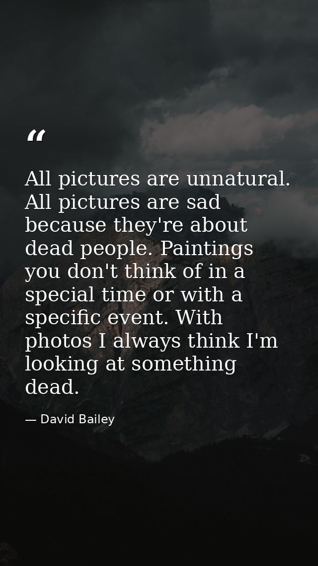 All pictures are unnatural. All pictures are sad because they're about dead people. Paintings you don't think of in a sp — David Bailey