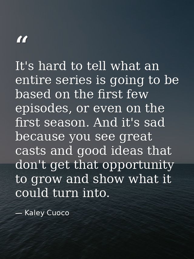 It's hard to tell what an entire series is going to be based on the first few episodes, or even on the first season. And — Kaley Cuoco