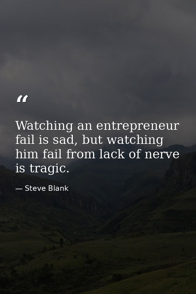Watching an entrepreneur fail is sad, but watching him fail from lack of nerve is tragic. — Steve Blank