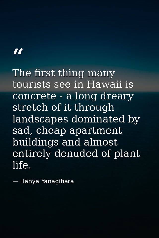The first thing many tourists see in Hawaii is concrete - a long dreary stretch of it through landscapes dominated by sa — Hanya Yanagihara