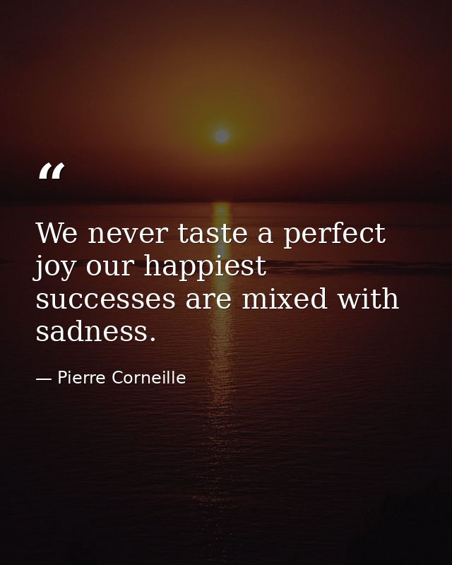 We never taste a perfect joy our happiest successes are mixed with sadness. — Pierre Corneille