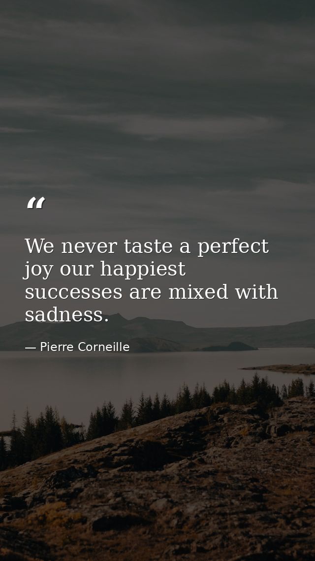 We never taste a perfect joy our happiest successes are mixed with sadness. — Pierre Corneille
