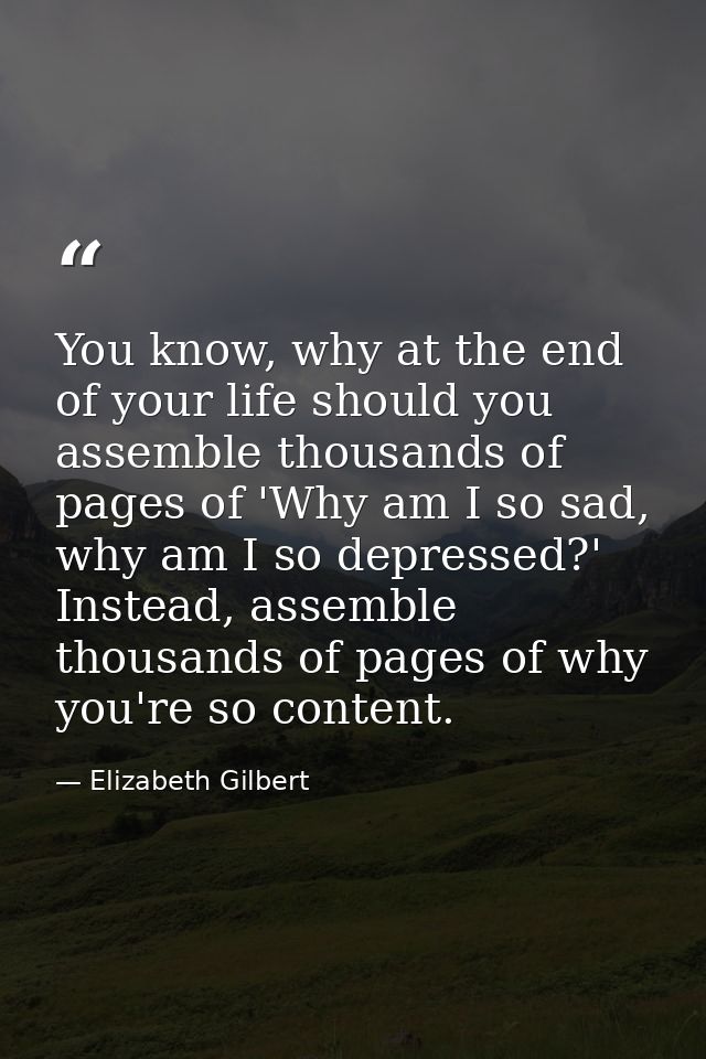 You know, why at the end of your life should you assemble thousands of pages of 'Why am I so sad, why am I so depressed? — Elizabeth Gilbert