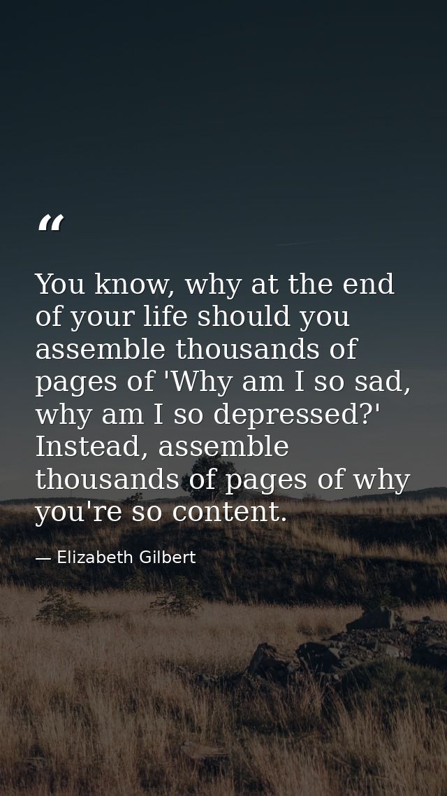 You know, why at the end of your life should you assemble thousands of pages of 'Why am I so sad, why am I so depressed? — Elizabeth Gilbert