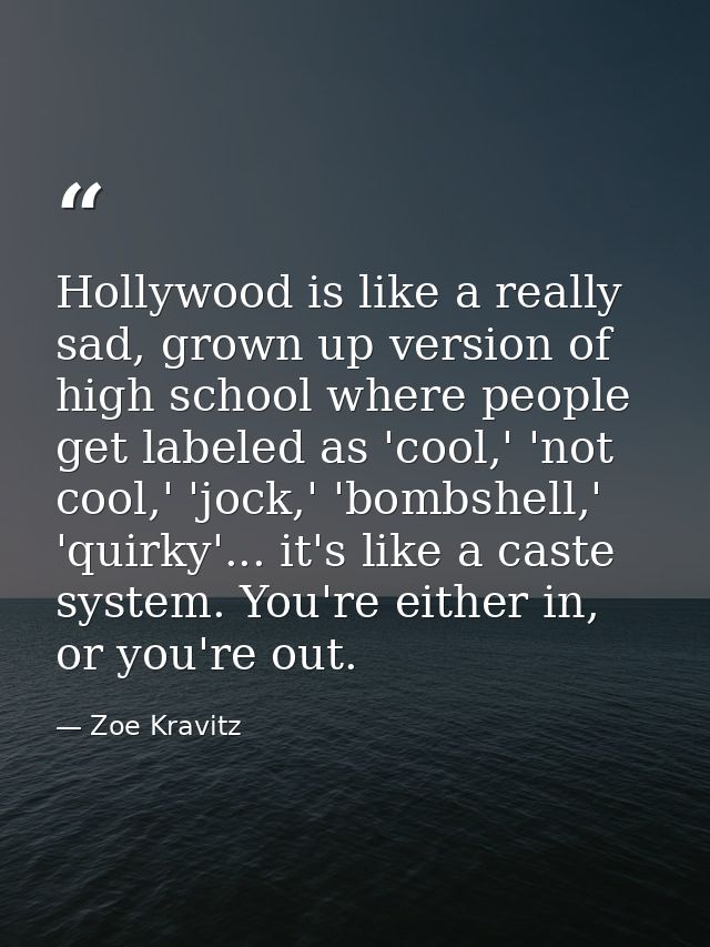 Hollywood is like a really sad, grown up version of high school where people get labeled as 'cool,' 'not cool,' 'jock,'  — Zoe Kravitz
