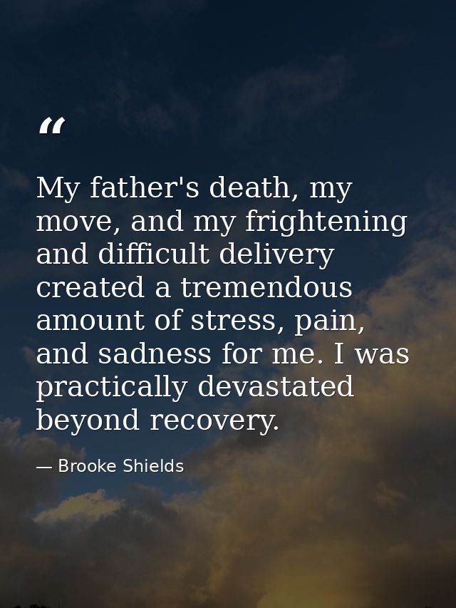 My father's death, my move, and my frightening and difficult delivery created a tremendous amount of stress, pain, and s — Brooke Shields