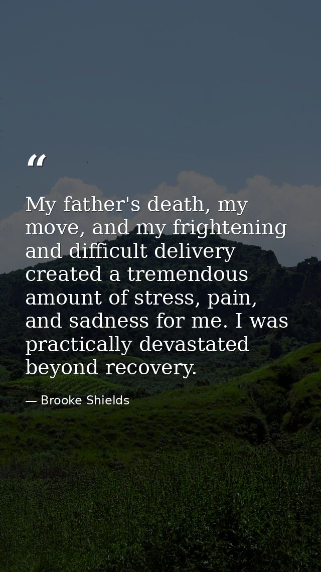 My father's death, my move, and my frightening and difficult delivery created a tremendous amount of stress, pain, and s — Brooke Shields