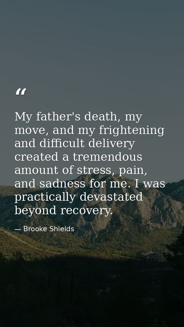 My father's death, my move, and my frightening and difficult delivery created a tremendous amount of stress, pain, and s — Brooke Shields