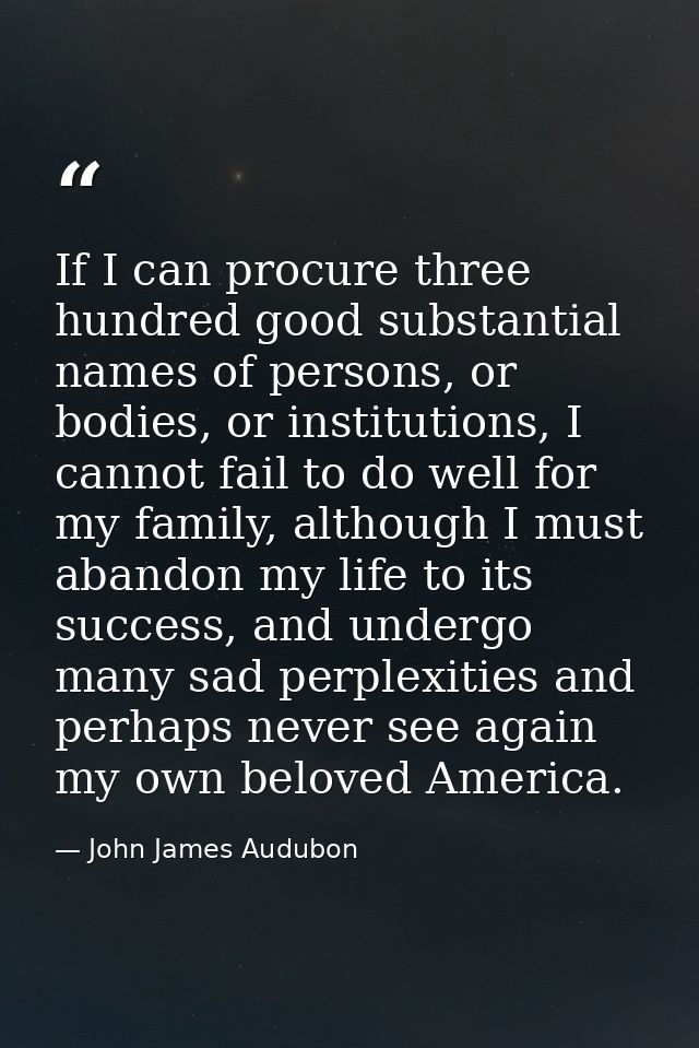 If I can procure three hundred good substantial names of persons, or bodies, or institutions, I cannot fail to do well f — John James Audubon