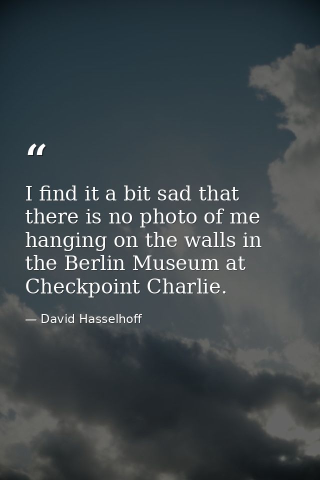 I find it a bit sad that there is no photo of me hanging on the walls in the Berlin Museum at Checkpoint Charlie. — David Hasselhoff